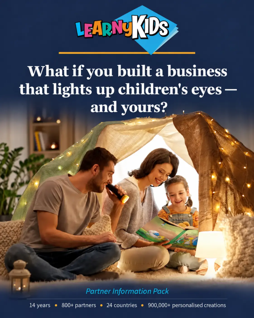 LearnyKids Partner Information Pack cover presenting a creative children’s business opportunity
